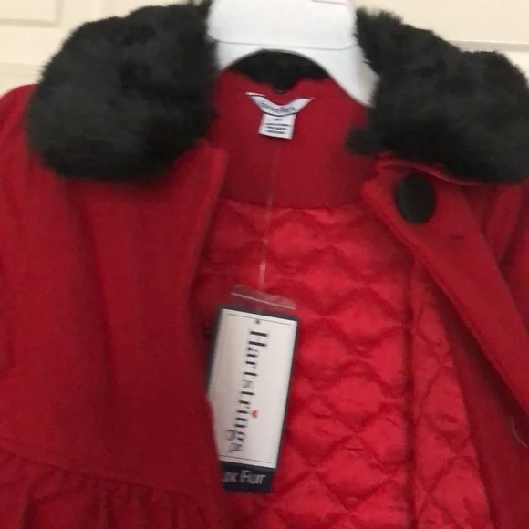 NWT Hartstrings faux fur red wool coat 6X - Picture 8 of 9